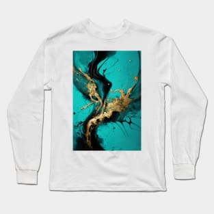 Cascade of Cyan - Abstract Alcohol Ink Resin Art Long Sleeve T-Shirt